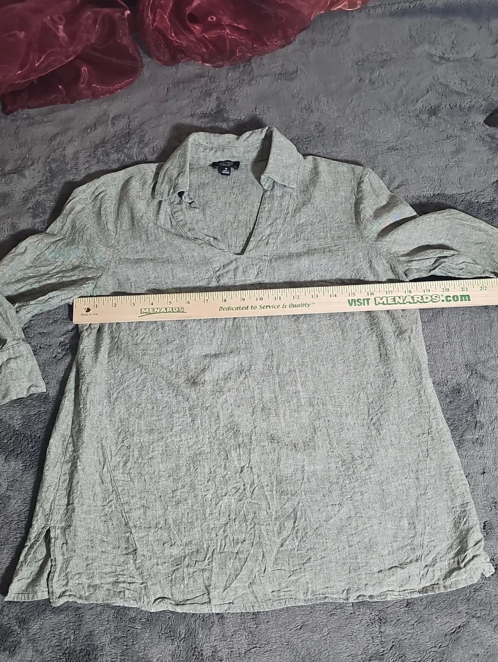 Jones New York Linen Viscose Blend V-Neck Top Green Grey Size M